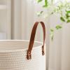 VIPOSCO Tall Laundry Basket, Large Dirty Clothes Hamper with Leather Handle, Woven Rope Storage Basket for Blanket, Toy In Living Room, Bathroom, Bedroom - 58L White & Brown view 3