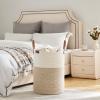 VIPOSCO Tall Laundry Basket, Large Dirty Clothes Hamper with Leather Handle, Woven Rope Storage Basket for Blanket, Toy In Living Room, Bathroom, Bedroom - 72L White & Brown view 4