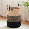VIPOSCO Tall Laundry Basket, Large Dirty Clothes Hamper with Leather Handle, Woven Rope Storage Basket for Blanket, Toy In Living Room, Bathroom, Bedroom - 58L Brown & Black view 1