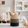VIPOSCO Tall Laundry Basket, Large Dirty Clothes Hamper with Leather Handle, Woven Rope Storage Basket for Blanket, Toy In Living Room, Bathroom, Bedroom - 58L Brown & Black view 2