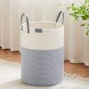 VIPOSCO Tall Laundry Basket, Large Dirty Clothes Hamper with Leather Handle, Woven Rope Storage Basket for Blanket, Toy In Living Room, Bathroom, Bedroom - 58L Grey & White view 1
