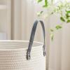 VIPOSCO Tall Laundry Basket, Large Dirty Clothes Hamper with Leather Handle, Woven Rope Storage Basket for Blanket, Toy In Living Room, Bathroom, Bedroom - 58L Grey & White view 3