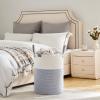 VIPOSCO Tall Laundry Basket, Large Dirty Clothes Hamper with Leather Handle, Woven Rope Storage Basket for Blanket, Toy In Living Room, Bathroom, Bedroom - 58L Grey & White view 4