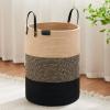 VIPOSCO Tall Laundry Basket, Large Dirty Clothes Hamper with Leather Handle, Woven Rope Storage Basket for Blanket, Toy In Living Room, Bathroom, Bedroom - 72L Brown & Black view 1