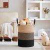 VIPOSCO Tall Laundry Basket, Large Dirty Clothes Hamper with Leather Handle, Woven Rope Storage Basket for Blanket, Toy In Living Room, Bathroom, Bedroom - 72L Brown & Black view 2