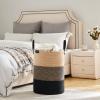 VIPOSCO Tall Laundry Basket, Large Dirty Clothes Hamper with Leather Handle, Woven Rope Storage Basket for Blanket, Toy In Living Room, Bathroom, Bedroom - 72L Brown & Black view 4