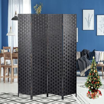 4 Panel Room Divider 6Ft Tall Folding Wood Wall Divider Privacy Screen Portable Partition Screens Freestanding Wood Room Divider Foldable Privacy Screen Divider for Home Hotel Black
