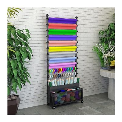 LXBAMKEA Floor-Standing Flower Wrapping Paper Shelf, Multi-Purpose Silk Ribbon Ties Shawl Display Stand, 11 Tier Flower Shop Retail Storage Holder, Scarf Towel Organizer (Color : Black, Size : 80x26