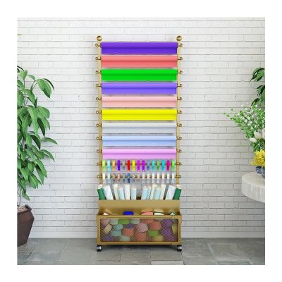 LXBAMKEA Floor-Standing Flower Wrapping Paper Shelf, Multi-Purpose Silk Ribbon Ties Shawl Display Stand, 11 Tier Flower Shop Retail Storage Holder, Scarf Towel Organizer (Color : Gold, Size : 80x26x