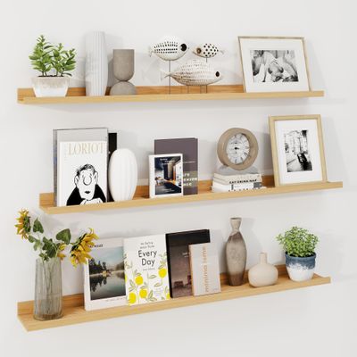 Axeman 48 Inch Floating Shelves with Lip, Set of 3 - Oak - Wall Mounted Shelves for Storage and Display - Engineered Wood - 22 lbs Weight Capacity