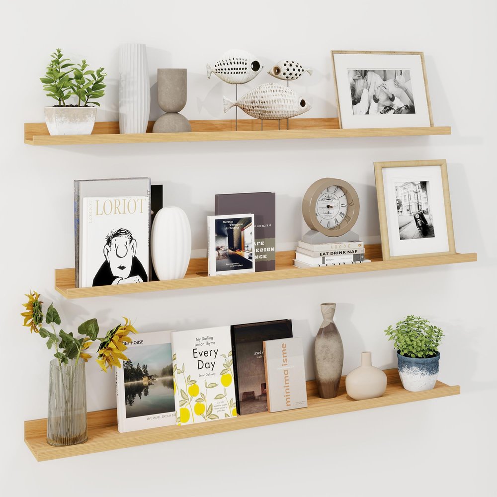 Axeman 48 Inch Floating Shelves with Lip, Set of 3 - Oak - Wall Mounted Shelves for Storage and Display - Engineered Wood - 22 lbs Weight Capacity
