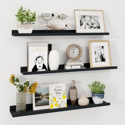 Axeman 36 Inch Floating Shelves | Black Picture Ledge Shelf Set of 3 | Rustic Wood Wall Shelves with Lip | 36" Black Picture Shelf for Wall with Ledge | Photo Shelves