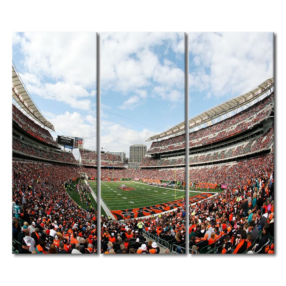 3 Pieces American Soccer Canvas Wall Art, Cincinnati Sport Stadium Art Print for Wall Decor, Football Paul Brown Stadium Posters Gift for Men Boys Room Wall Decorations Framed Ready to Hang 28x42 in