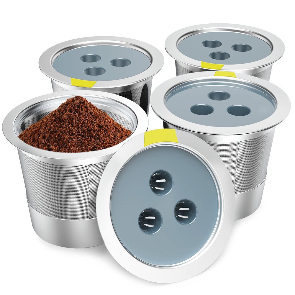 Reusable K Cups Compatible with Ninja Coffee Maker,Stainless Steel 4 Pack Reusable Coffee Pods,Permanent K Cups Coffee Filters Fit for Ninja CFP201 CFP 300 CFP305 CFP400 (4Pack)