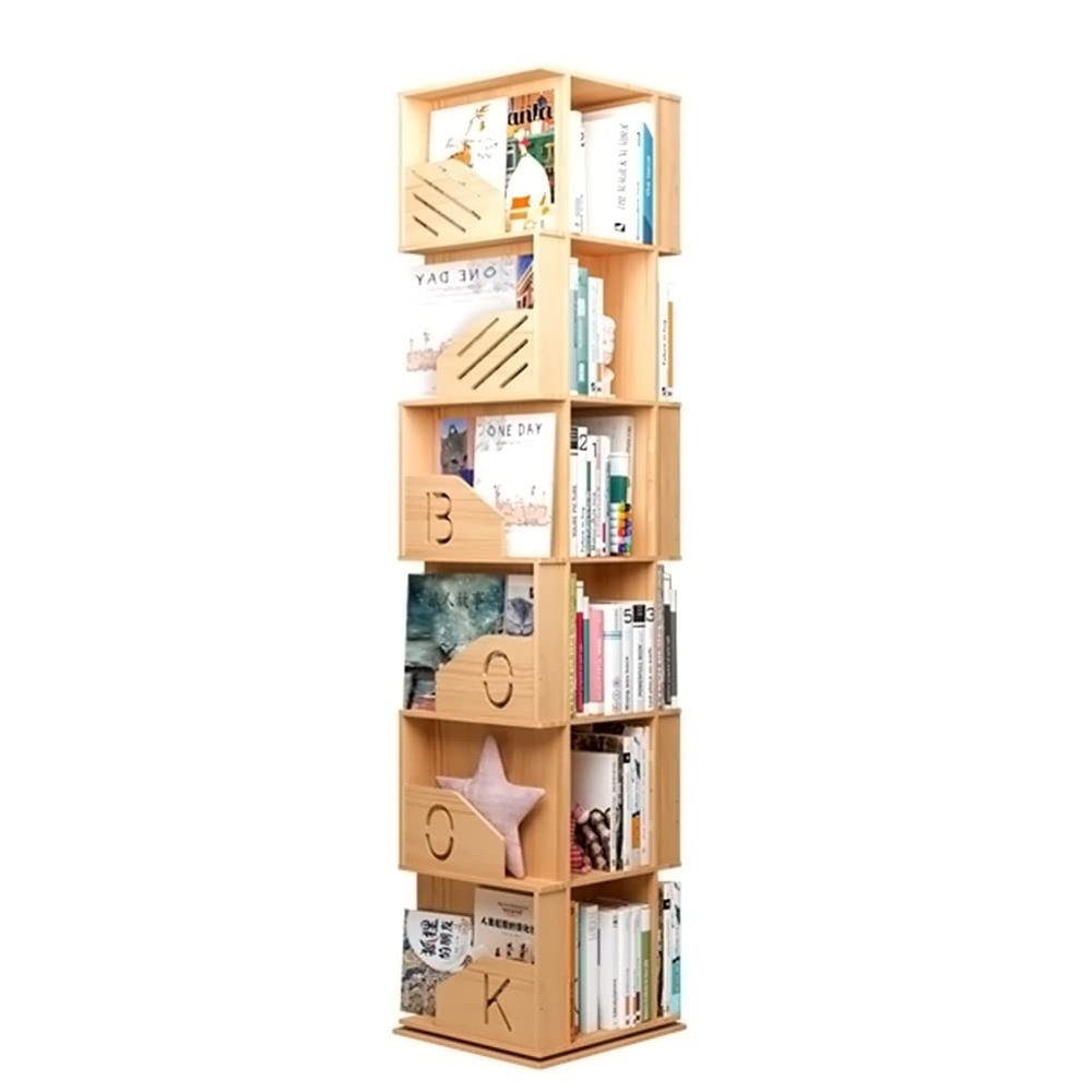 360  Rotation Kids Bookshelf Solid Wood Bookcase with Letter Baffle, Home Kindergarten Early Education Center Picture Book Display Shelf (Size : 6 Tier)