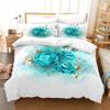 Albideyaa 3D Floral Comforter Cover Set for Kids Adult King Size Turquoise Flowers Gold Leaves Duvet Cover Bedding Set Women Girls Plant Print White Quilt Cover Set with 2Pillowcase view 1
