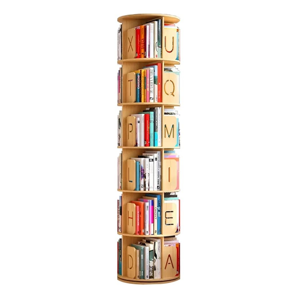 360  Rotation Solid Wood Bookshelf, Floor Standing Kids Bookcase with Letter Baffle, for Home Kindergarten Early Education Center (Size : 6 Tier)