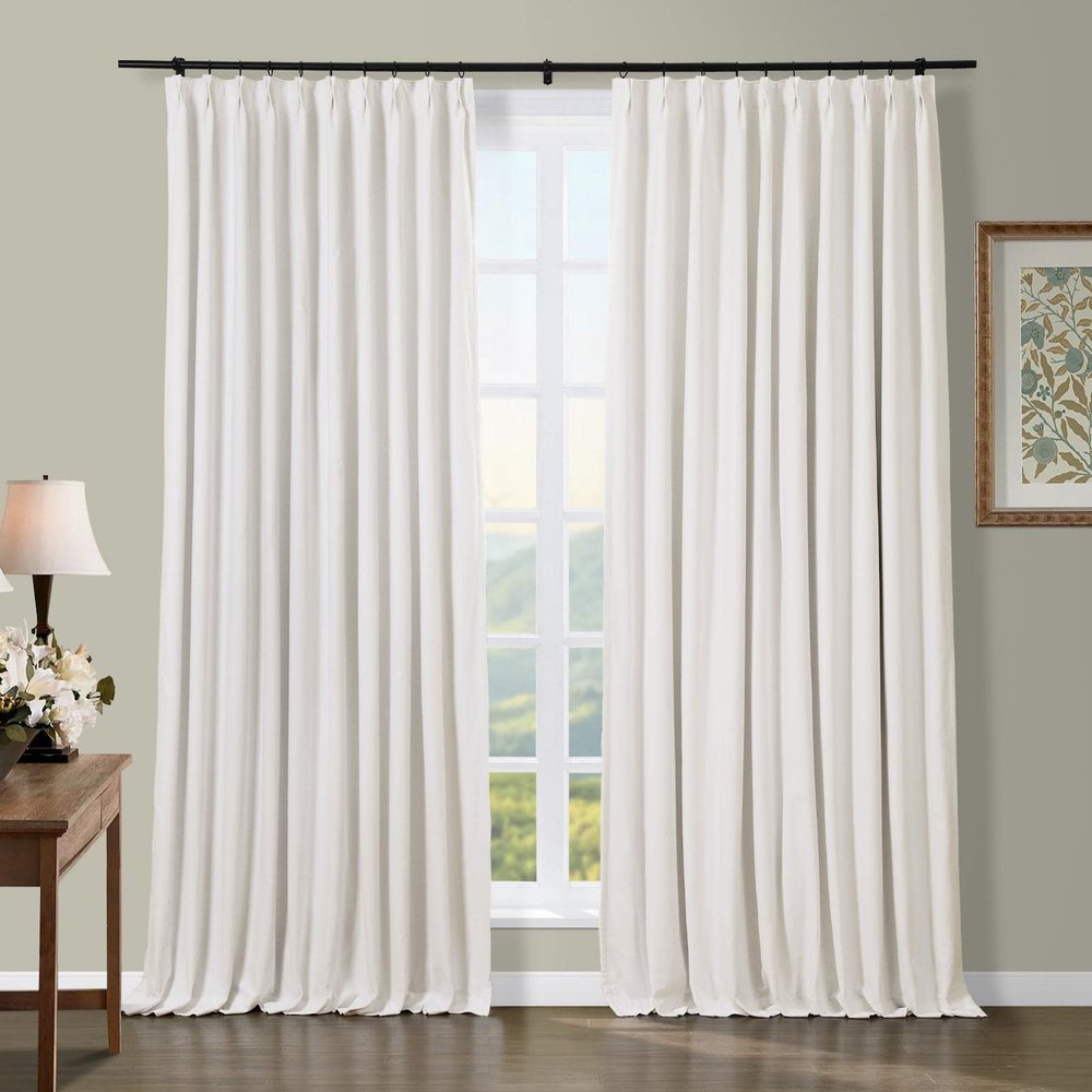 TWOPAGES Blackout Curtain Drapery Heacyweight Pinch Pleated Window Curtain Drape Panel Thermal Insulated Curtain Drapery for Living Room Bedroom, 100W x 96L Inch, 1 Panel, Beige White