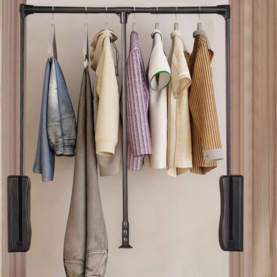 Pull Down Closet Rod for Hanging Clothes Wardrobe Lift Rail Organizer Storage System for Wardrobe Cabinet Soft Return Space Saving, Adjustable Width,Black,660to890mm