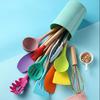 12-Piece Colorful Silicone Kitchenware Set Non-Stick Pan Cooking Spatula Spoon Wooden Handle Box High Temperature Resistance view 3