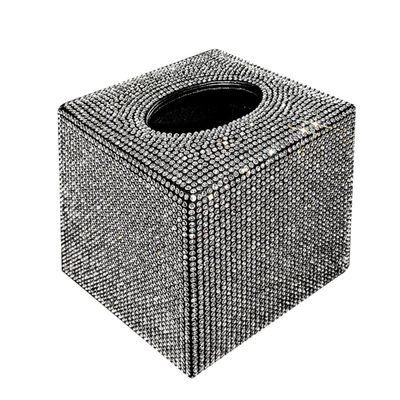 Bling Tissue Holder with Crystal Rhinestone Square Tissue Storage Box Fashion Tissue Container Glitter Diamond Tissue Organizer Facial Napkin Dispenser for Car Home Bedroom Dresser Night Stands