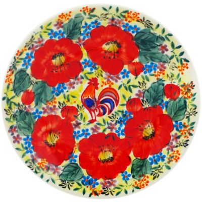 Polmedia Polish Pottery Dessert Plate UNIKAT - Red Sunset Meadow Pattern Handmade in Boleslawiec Poland + Certificate of Authenticity