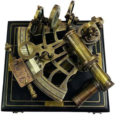 FICUS GIFT J. Scott London Brass Ship Sextant Astrolabe Celestial Navigation Instrument Tool, Nautical Maritime Sextant with Hardwood Box- A Perfect Measuring Galactic Gifts