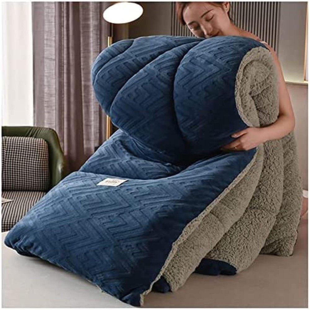 Pealihuy Thick Lamb Velvet Fabric Winter Quilt, Bedding Winter Quilt Snowflake Velvet Quilt Thickened Warmth Lamb Velvet Winter Quilt Double-Sided Fleece,Blue,150x200cm- 2.5KG