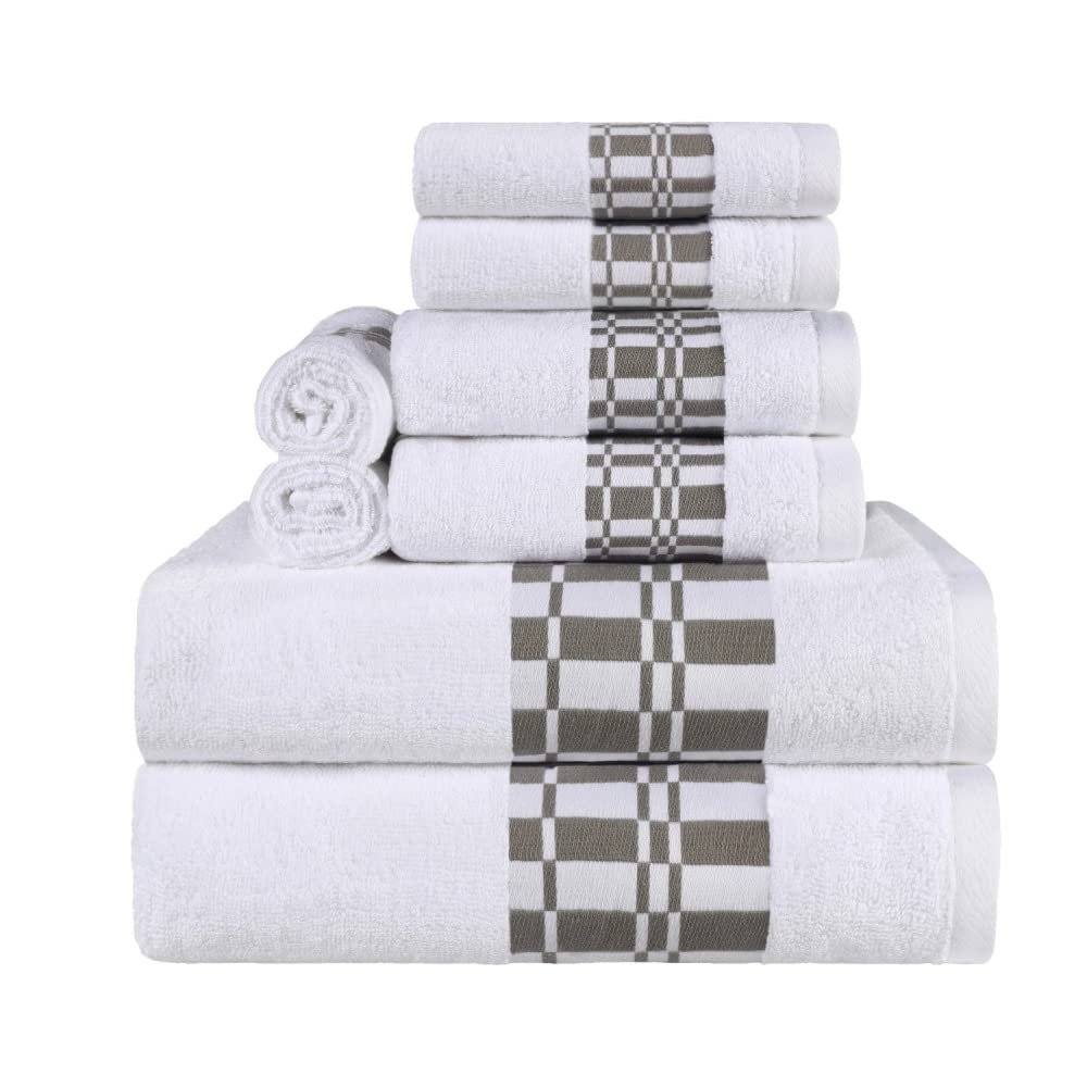 8-Piece White Color Fluffy and Quick Drying Cotton Bath Towels 30" Wide X 52" Long, 500 - 699 GSM, Machine Washable, Strong and Soft Ultra-Absorbent | All Season Pretty Ivory Shade Durable & Comfy