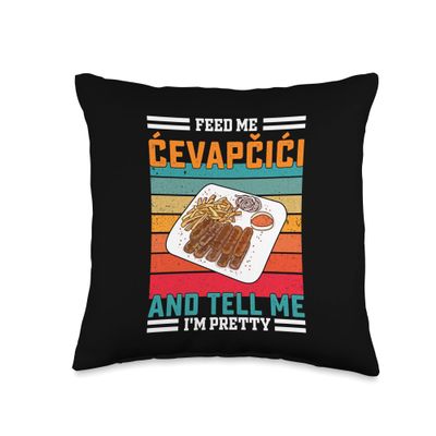 Retro Feed Me Cevapcici Funny Saying - Cevapi Throw Pillow