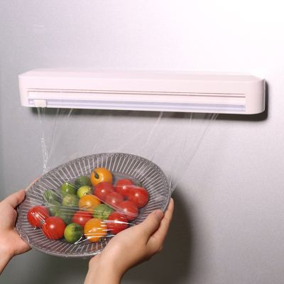 Cling Film Cutter Dispenser, Magnetic Refillable Plastic Wrap Dispenser With Cutter Food Dispensers,Suitable For Kitchen Fresh Fruit And Vegetable Packaging