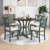 5 Pieces Farmhouse Rustic Dining Table Set, Round Wooden Dining Table with Special-Shaped Legs Kitchen Table Set with 4 Upholstered Chairs and Bottom Shelf, Easy Assembly, for Small Spaces view 1