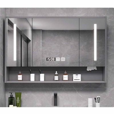 TISSY Bathroom Mirror Cabinet, Wall Mounted Smart Medicine Cabinet with LED Mirror, Anti-Fog Waterproof, Touch Switch, Wooden Housewarming Gift, 90cm/36inch (Color : Iron Gray, Size : 100cm)