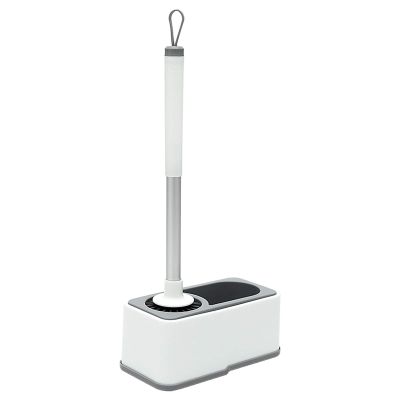 KIZQYN Toilet Brush Wall-Mounted Toilet Brush Can Hold Cleaning Supplies Soft Brush Head Long Handle and Shelf Punch-Free Toilet Bowl Brush Set Toilet Cleaner Brush