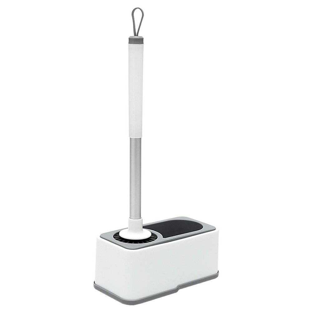 KIZQYN Toilet Brush Wall-Mounted Toilet Brush Can Hold Cleaning Supplies Soft Brush Head Long Handle and Shelf Punch-Free Toilet Bowl Brush Set Toilet Cleaner Brush
