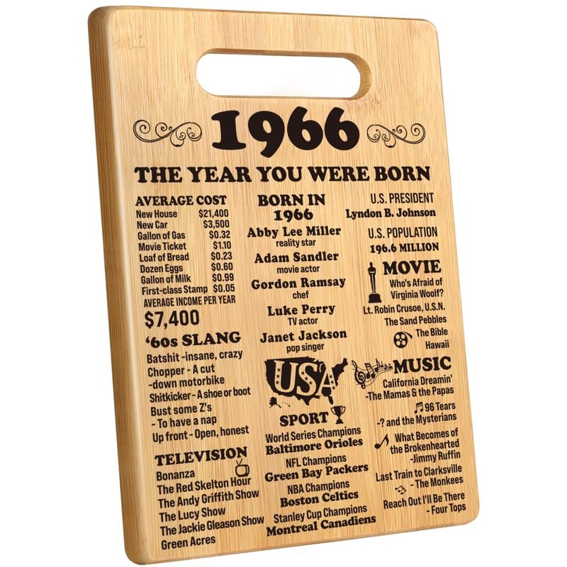 60th Birthday Gifts for Women Men, Happy 60 Year Old Birthday Gift Cutting Board for Her Him, Back In 1966 Birthday Decorations Woman Man Turning 60, 60th Cutting Board Birthday Favor