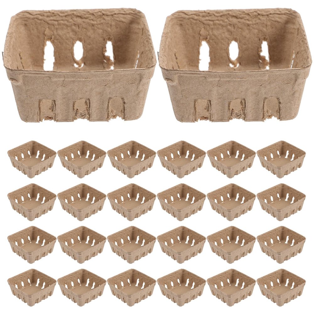 GANAZONO Household Berry Basket Paper Pulp Fruit Tray 3.93X3.93X1.77In Lightweight Decorative Container for Strawberries Vegetables Snacks Picnic Wedding Party