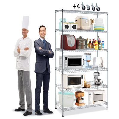 6000Lbs Capacity Metal Shelving Unit 6 Tier Adjustable Shelves for Storage Heavy Duty Commercial Grade Wire Shelf with Wheels & Feet 48" 18" 78" Storage Rack for Warehouse Garage Pantry Basement