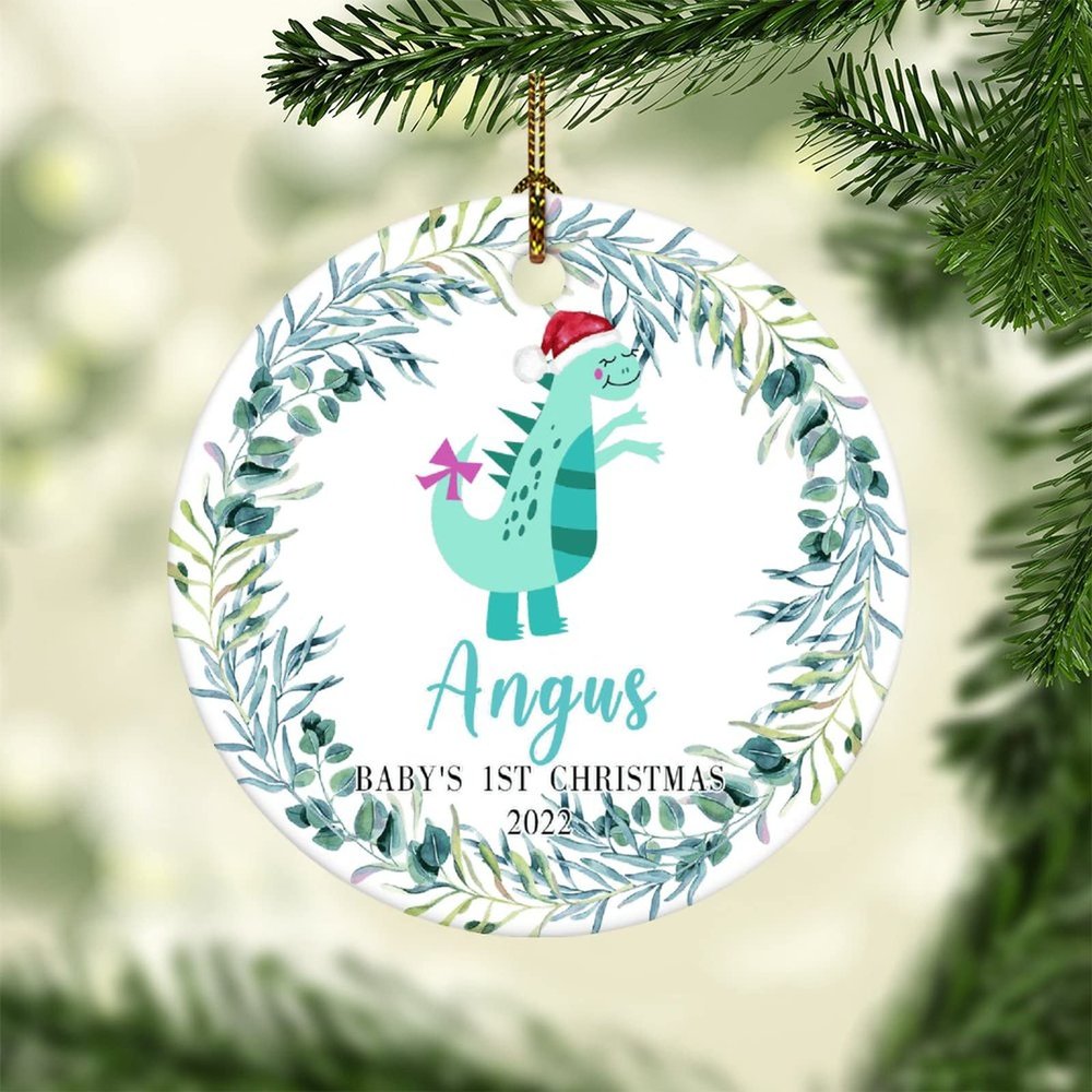 Baby's First Christmas Ornament Dinosaur Personalized Kid's Name Ornament for Girl Boy Christmas Birthday Gifts Baby Shower Ornaments for Christmas Tree Hanging Decoration Xmas Keepsake
