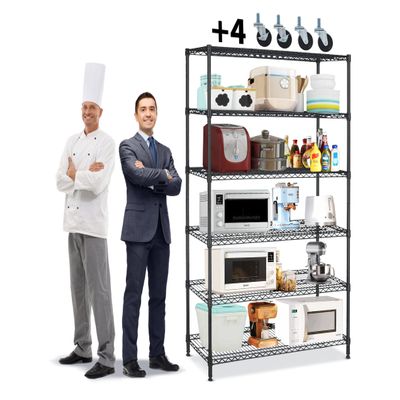 6000Lbs Capacity Metal Shelving Unit 6 Tier Adjustable Shelves for Storage Heavy Duty Commercial Grade Wire Shelf with Wheels & Feet 48" 18" 78" Storage Rack for Warehouse Garage Pantry Basement