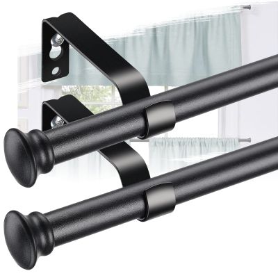 28-50 Inch Heavy Duty Black Curtain Rod Set - 2 Pack Cafe Rods With Brackets for Windows, Doors, Kitchen, Bathroom