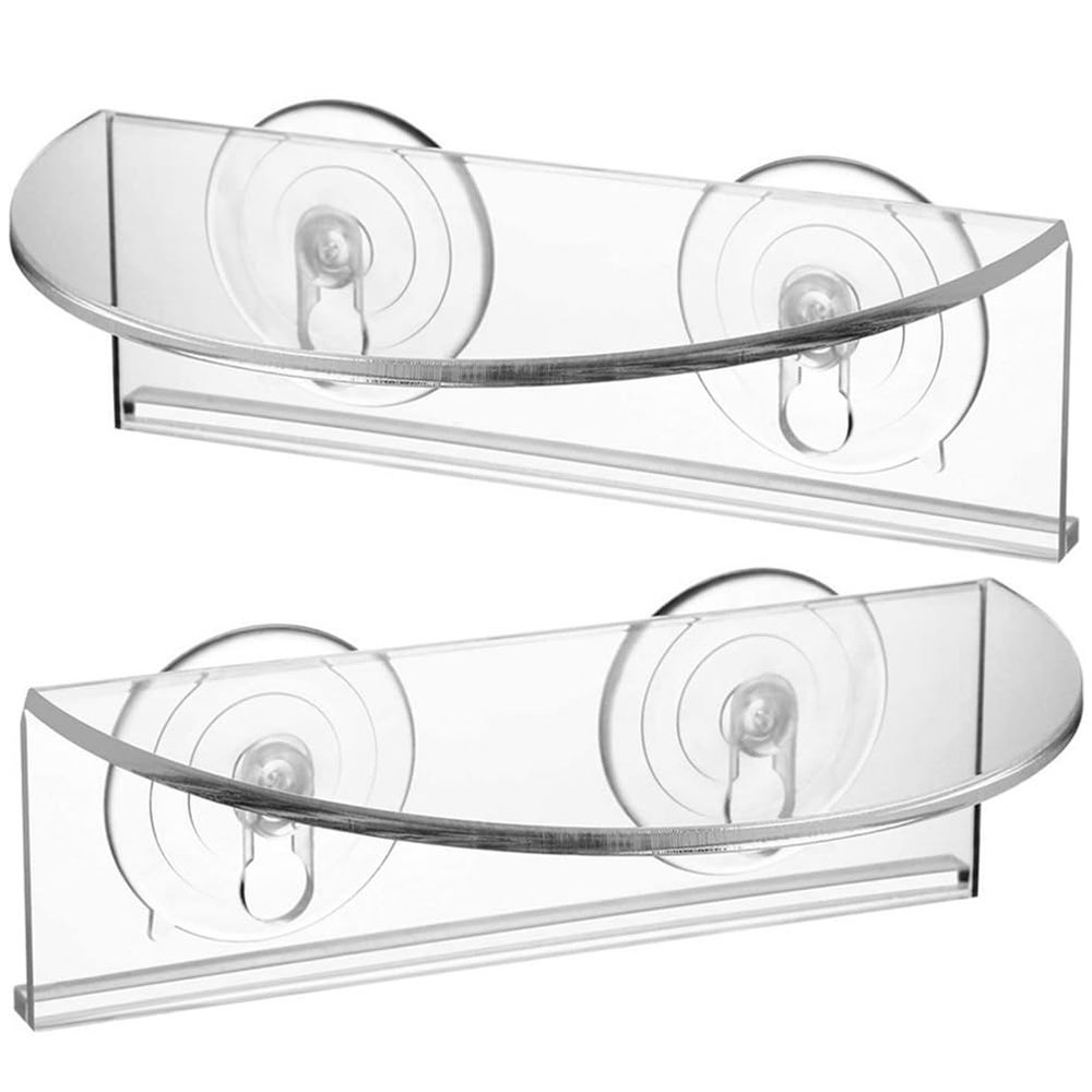 Zerodeko Suction Cup Plant Shelf Clear Acrylic Window Shelf for Bonsai Potted Plants Herbs and Aquarium Plants Transparent Load-Bearing Bracket for Smooth Surfaces 2 Pack
