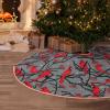 Christmas Tree Skirt 48 inches Red Birds Cardinals and Berries Winter Scene Gray Xmas Tree Skirts Mat Farmhouse Rustic Xmas Holiday Indoor Party Outdoor Decoration view 1