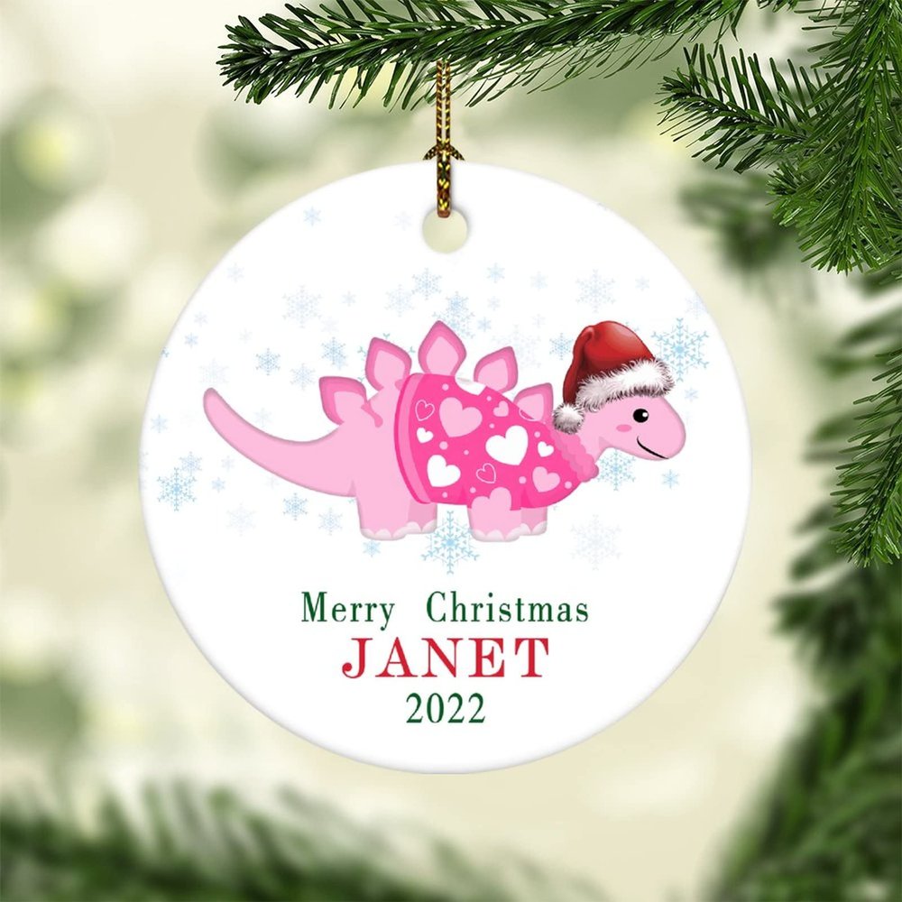 Babys First Christmas Ornament Dinosaur Personalized Kids Name Ornaments Keepsake Gift for Baby Boy Girl New Parents Xmas Tree Hanging Decoration 3 Inch Ceramic Ornament