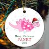Babys First Christmas Ornament Dinosaur Personalized Kids Name Ornaments Keepsake Gift for Baby Boy Girl New Parents Xmas Tree Hanging Decoration 3 Inch Ceramic Ornament view 2
