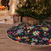 Christmas Tree Skirt 48 inches Ethnic Mexican Otomi Style Pattern Xmas Tree Skirts Mat Farmhouse Rustic Xmas Holiday Indoor Party Outdoor Decoration view 1