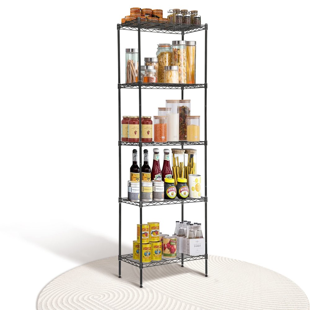 5-Shelf Metal Shelving Unit Height Adjustable Commercial Wire Shelving Rack with Leveling Feet 150Lb Capacity Per Shelf 24"x14"x60" Utility Storage Shelves for Kitchen Home Restaurant Pantry Office