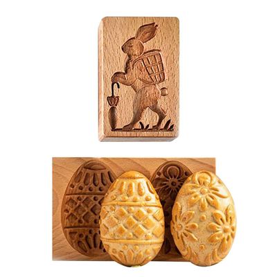 2PCS Easter Cookie Cutter 3D Embossing Mold,Funny Easter egg and rabbit Carved Wooden Cookie Biscuit Mold Stamps for Gingerbread Mold,Baking Moulds