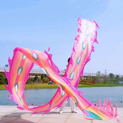 Square Exercise Dance Outdoor Flinging Fitness Dragon POI Wu Long 3D Real-Like Dragon Ribbon Streamer Set (26.2ft, Pink Phoenix)