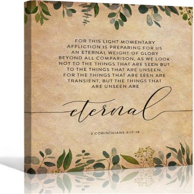 2 Corinthians 4 17-18 Bible Verse Wall Art Prayer Poster Vintage Esv Scripture Wall Art for Room Vertical Painting Prints Giclee Canvas Pictures Decorations for Bedroom Picture Gifts Wall Artwork (12x18inch(30x45cm),Framed)